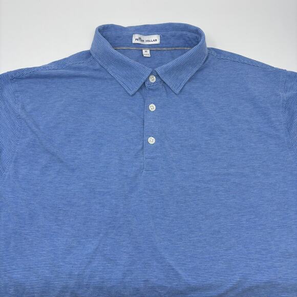 Peter Millar Mens XL Blue Striped Cotton Silk Blend Short Sleeve Polo Shirt - Picture 1 of 4